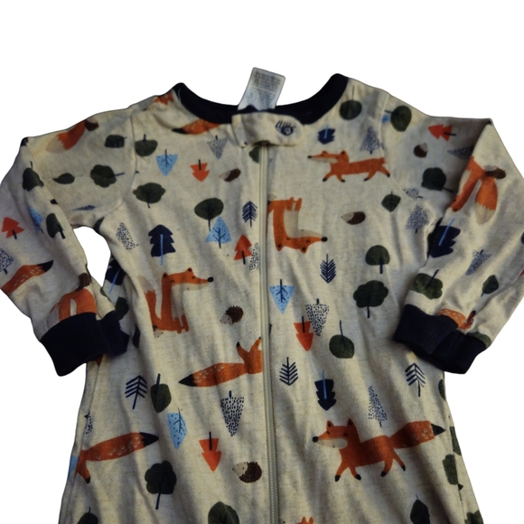 Gerber Infant 6-9M Woodland Animal Zip Up Pjs Fox Tree Stripes Footed 2p Set - Picture 4 of 10